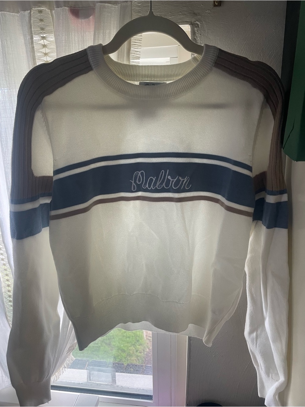 Malbon Golf White Striped Pullover Sweater. Size L.